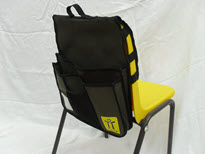 Back of classroom chair with OTT chair bag attached